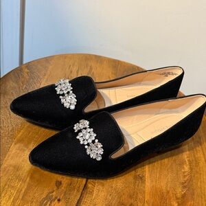 Adrienne Vittadini Black Velvet Crystal Embellished Flats